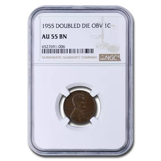 1955 Lincoln Cent Doubled Die Obverse AU-55 NGC 1955 Lincoln Cent Doubled Die Obverse AU-55 NGC